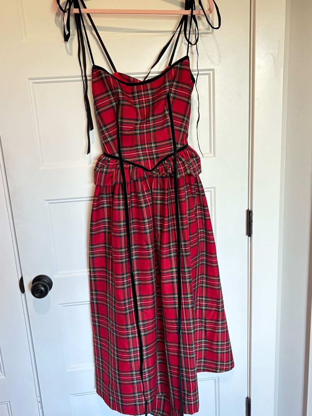 Eliza Faulkner Red Plaid Tie-Shoulder Dress